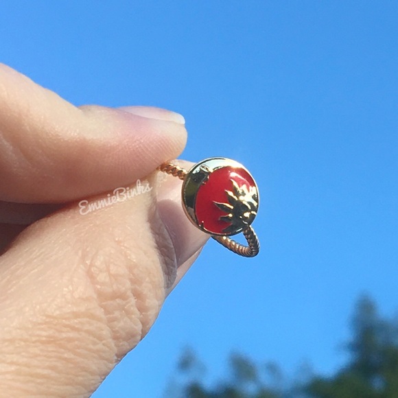 New Gold Dipped Red Enamel Sun & Moon Textured Cuff Ring / Red & Gold Boho Vibes - Picture 13 of 15